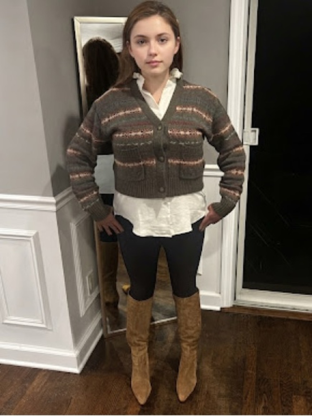 Polo by Ralph Lauren Olive Green Striped Cropped Cardigan Sweater
